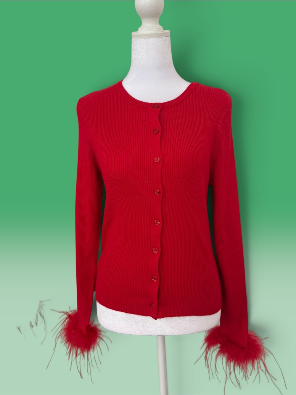 Gianni Bini Farrah Feather Trim Crewneck Long Sleeve Sweater Cardigan